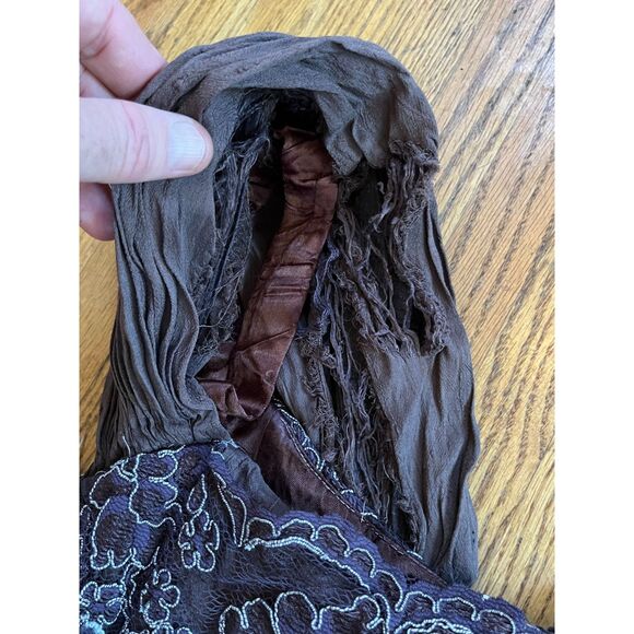 Vintage Jessica McClintock Brown Western Beaded Gown Dress  Women's Size 16 - Picture 12 of 13